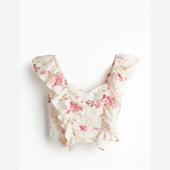 H&M Linen blend Floral Ruffle Sleeve Top - Picture 2 of 4